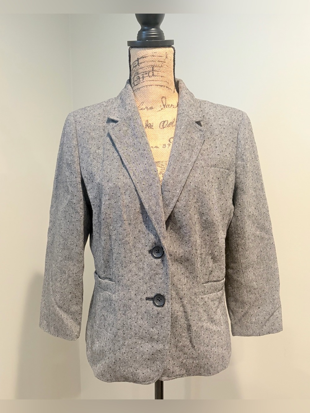 Banana Republic Gray Wool-Blend Micro Polka Dot Blazer Jacket - Sz 12